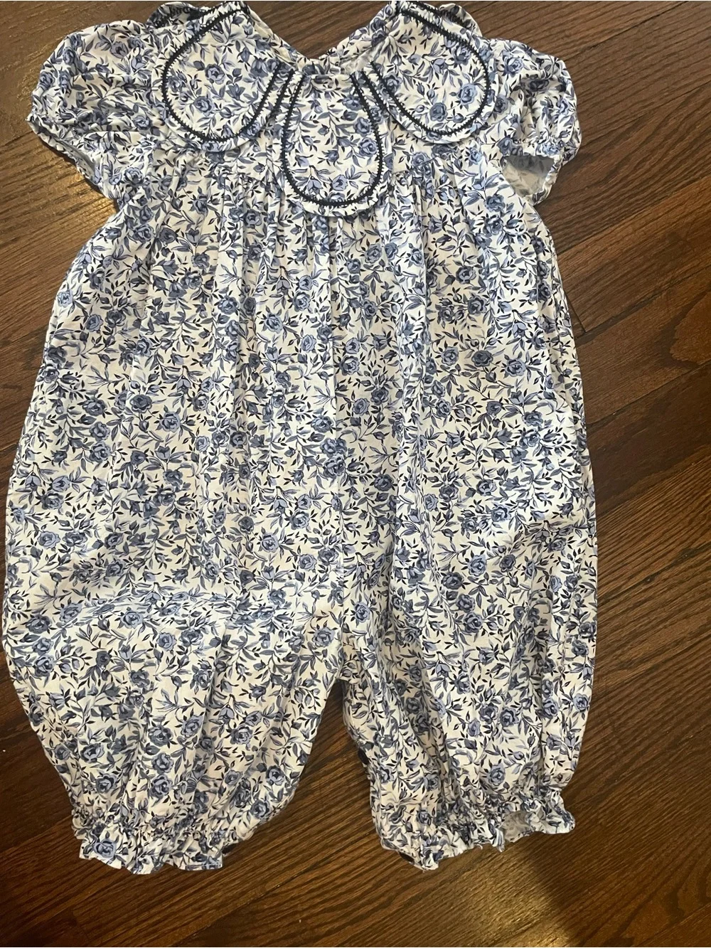 Baby Girls Blue Floral Cotton One-Piece Pajama Romper
